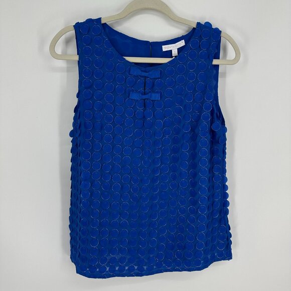 Talbots RSVP Embellished Blouse Top S Sleeveless Applique Gold Trim Circles Blue - Picture 2 of 11